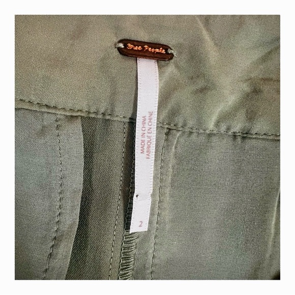 Free People Green Pleated Wide Leg Trousers, Rear Belt, Ankle Pleat, Size 2 - Picture 6 of 14